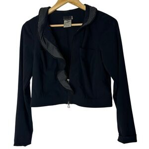 Entrata Black Jacket Size 4 Zip Up Striped Trim Cropped Fitted‎ Athleisure